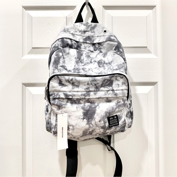 UO Black White Marble Tie-Dye Slouchy Backpack